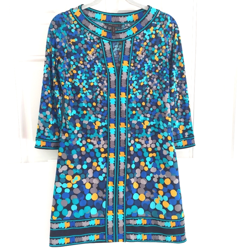 BCBGMaxAzria Kaftan Style A-Line Poly/Spandex Lined Mini Dress SizeXS BLUJADEMUL